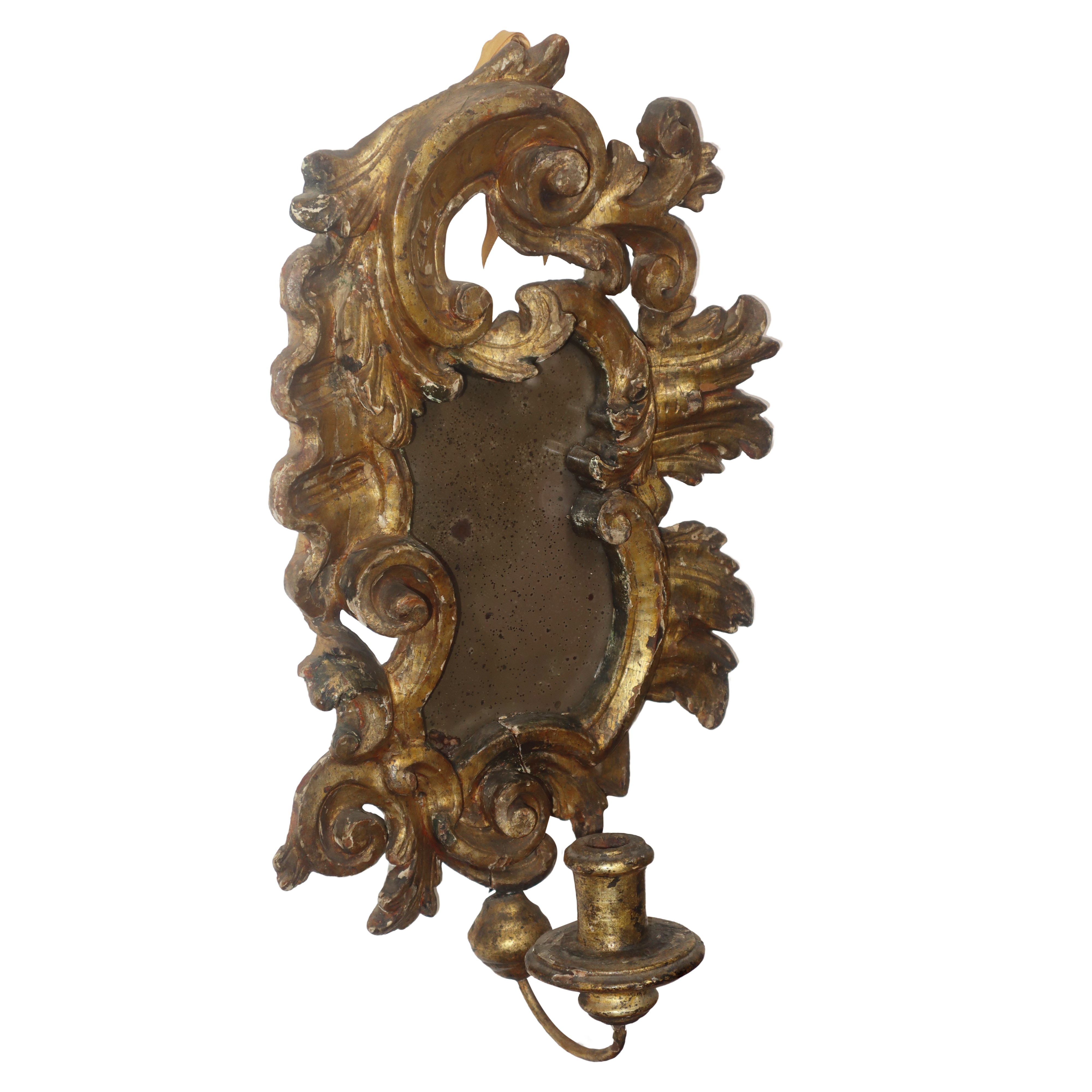 Piccola Specchiera Luigi XV in Legno Dorato a Foglia Oro con Specchio al Mercurio
