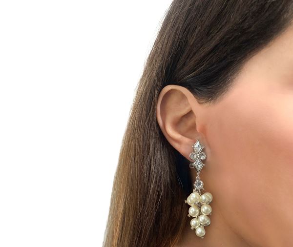 Christian Dior - Dior clip-on earrings with lobe crystals and dangling pearls