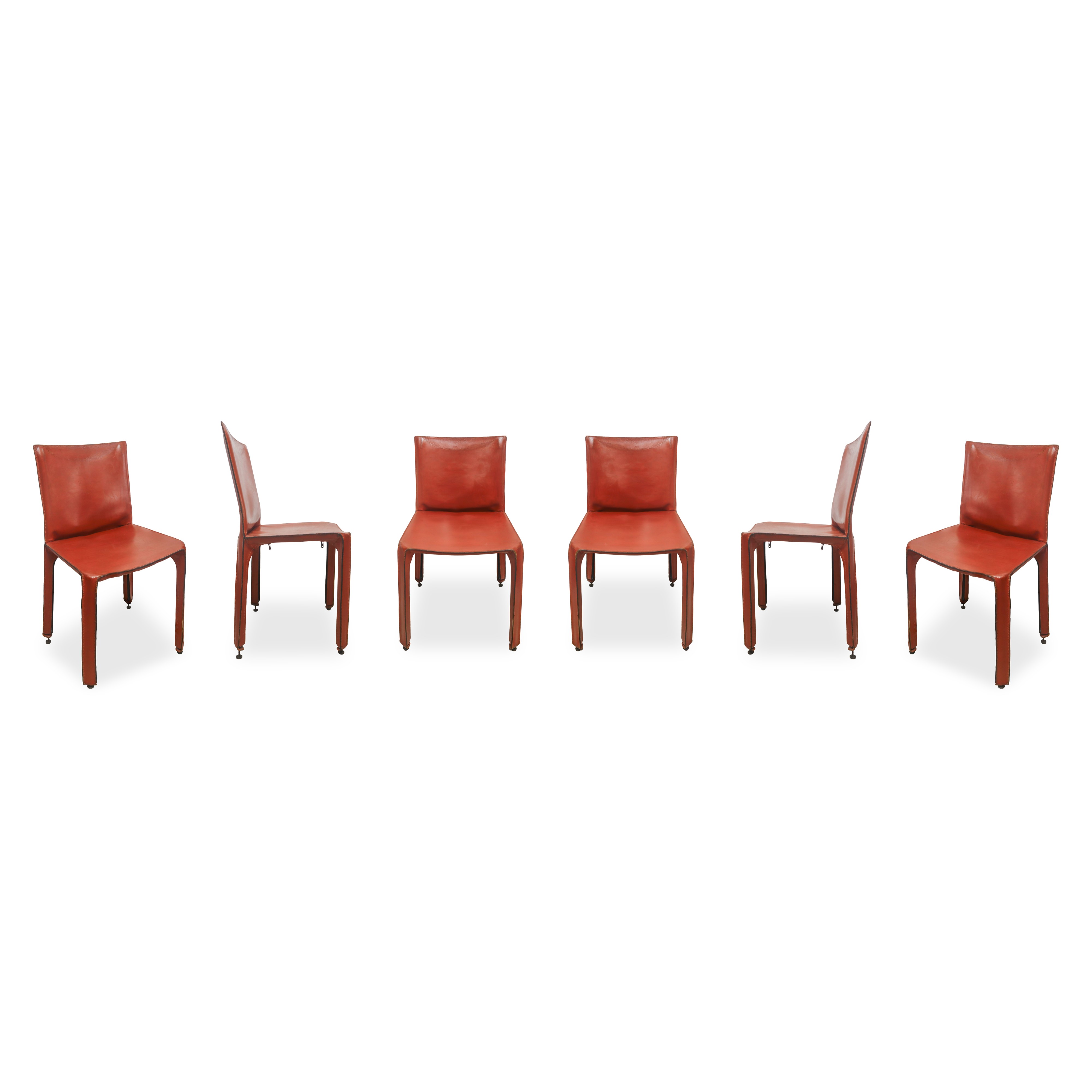 Mario Bellini per Cassina - Sei Sedie Modello Cab in Cuoio Rosso Cognac