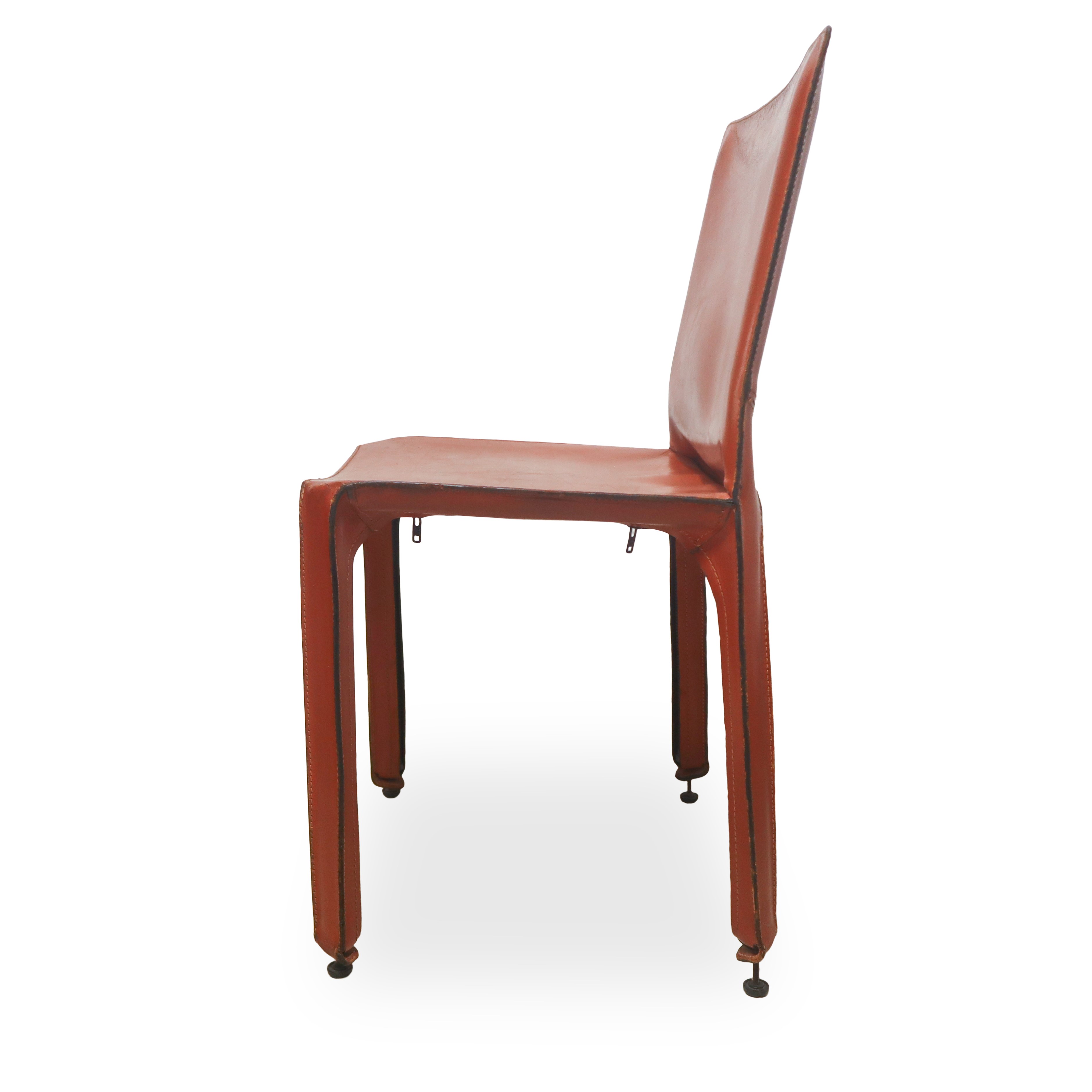 Mario Bellini per Cassina - Sei Sedie Modello Cab in Cuoio Rosso Cognac