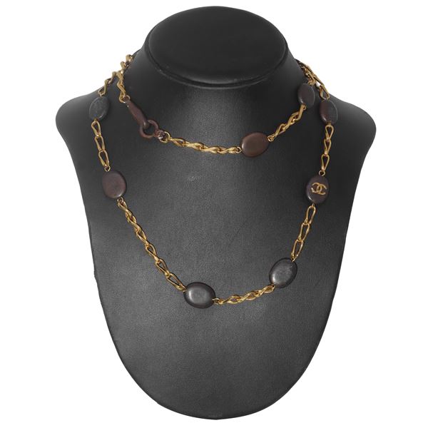 Chanel - Chanel necklace with golden chain and brown stones