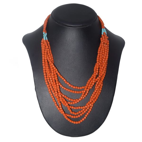 Multi-strand coral and turquoise necklace