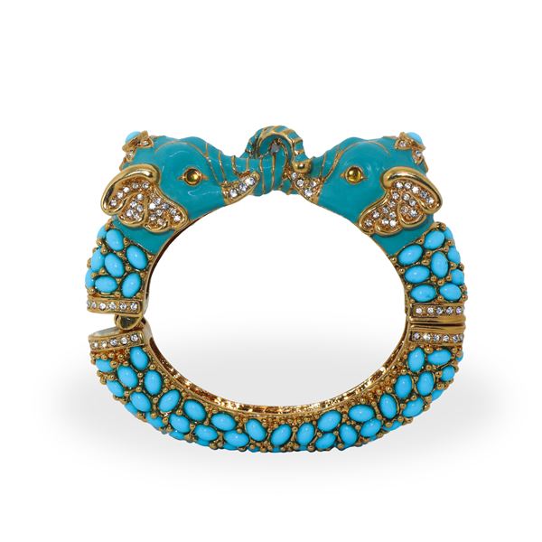 Kenneth Jay Lane Jewelry - Rigid bracelet with snap opening and two intertwined elephants