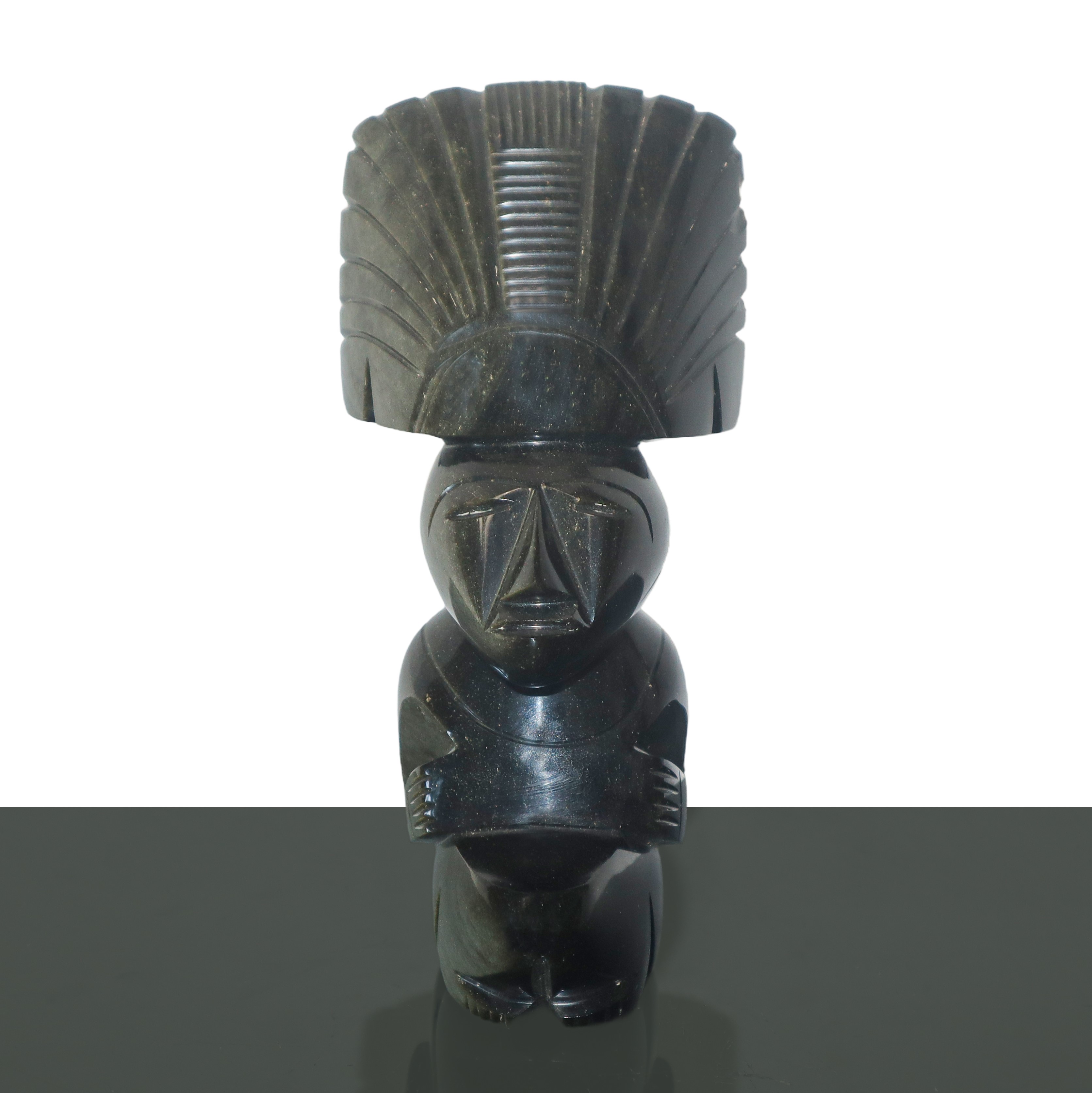 Tre Figure Azteche in Ossidiana di Vetro