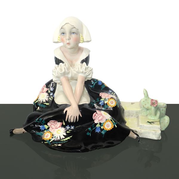 EsseVi Ceramica - Polychrome ceramic girl statue with cactus and lizard 