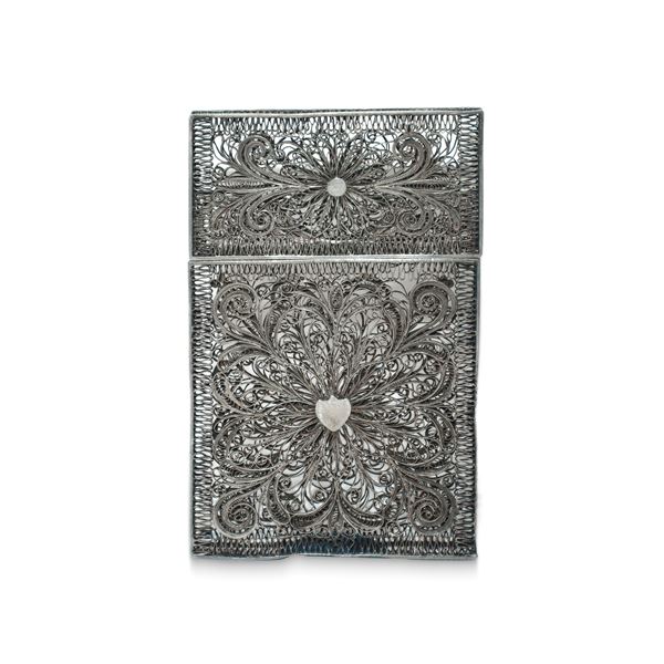 Filigree silver card holder