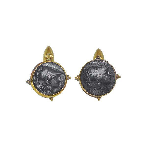 22 kt gold cufflinks with ancient Roman coin seal