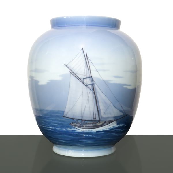 Royal Copenhagen Denmark - Large Copenhagen spherical marine vase with sail