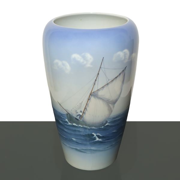 Royal Copenhagen Denmark - Large Copenhagen marine balustrade vase with sail