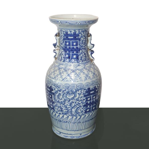 Grande vaso cinese dinastia Qing 1821/1850 blu e bianco