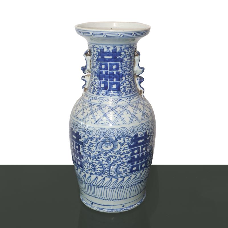 Grande Vaso Cinese Dinastia Qing 1821/1850 Blu e Bianco