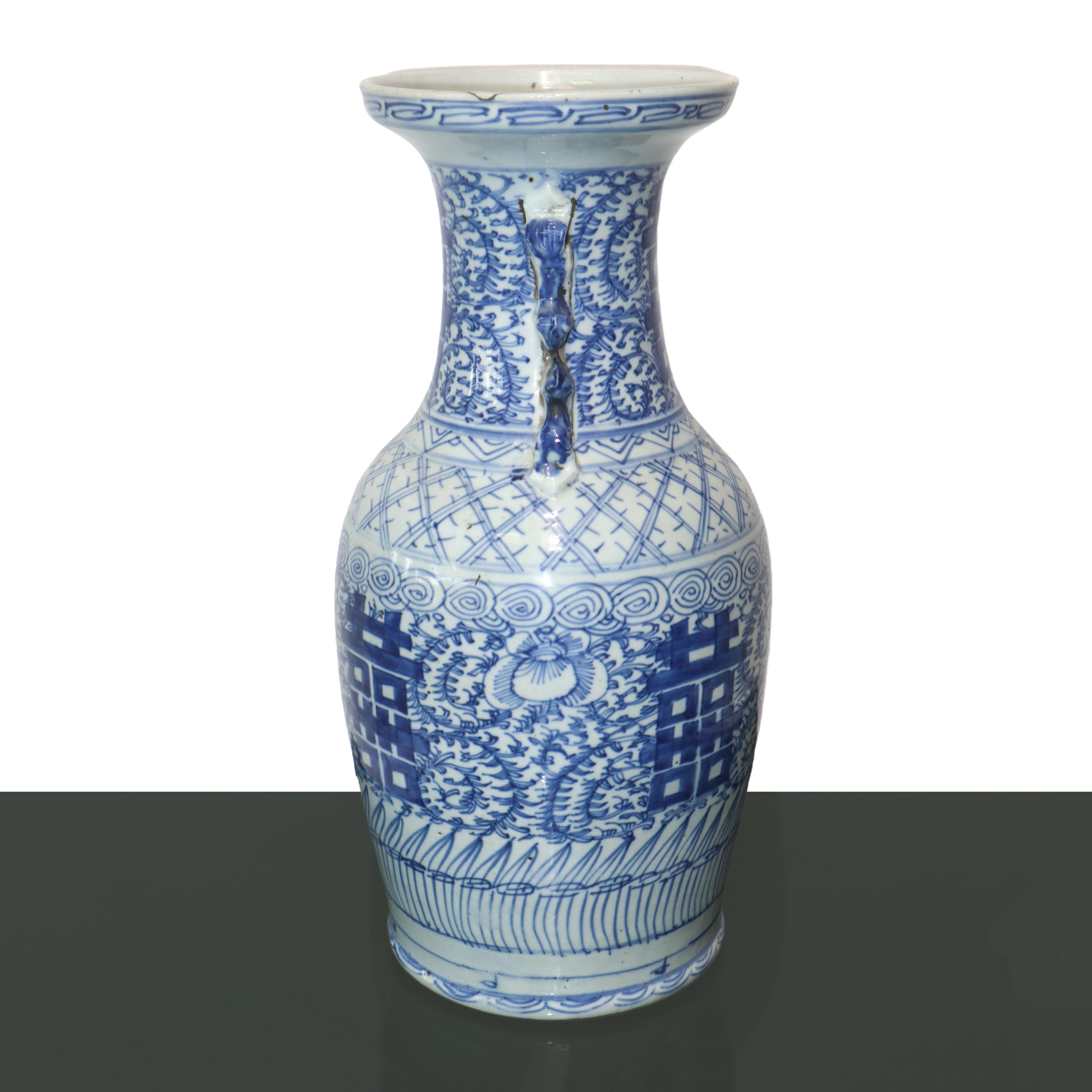 Grande Vaso Cinese Dinastia Qing 1821/1850 Blu e Bianco