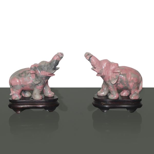 Pair of grey/pink rhodonite elephants