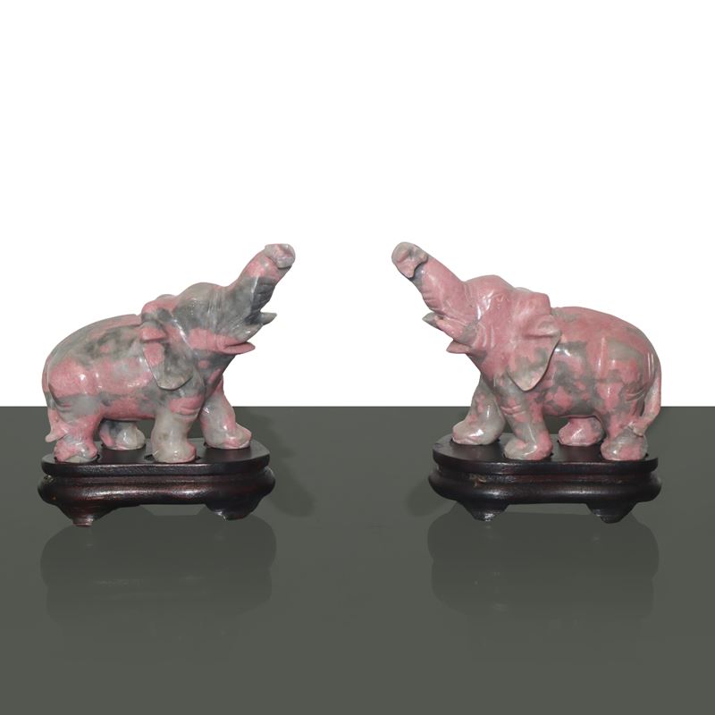 Coppia di Elefanti in Rodonite Grigio/rosa