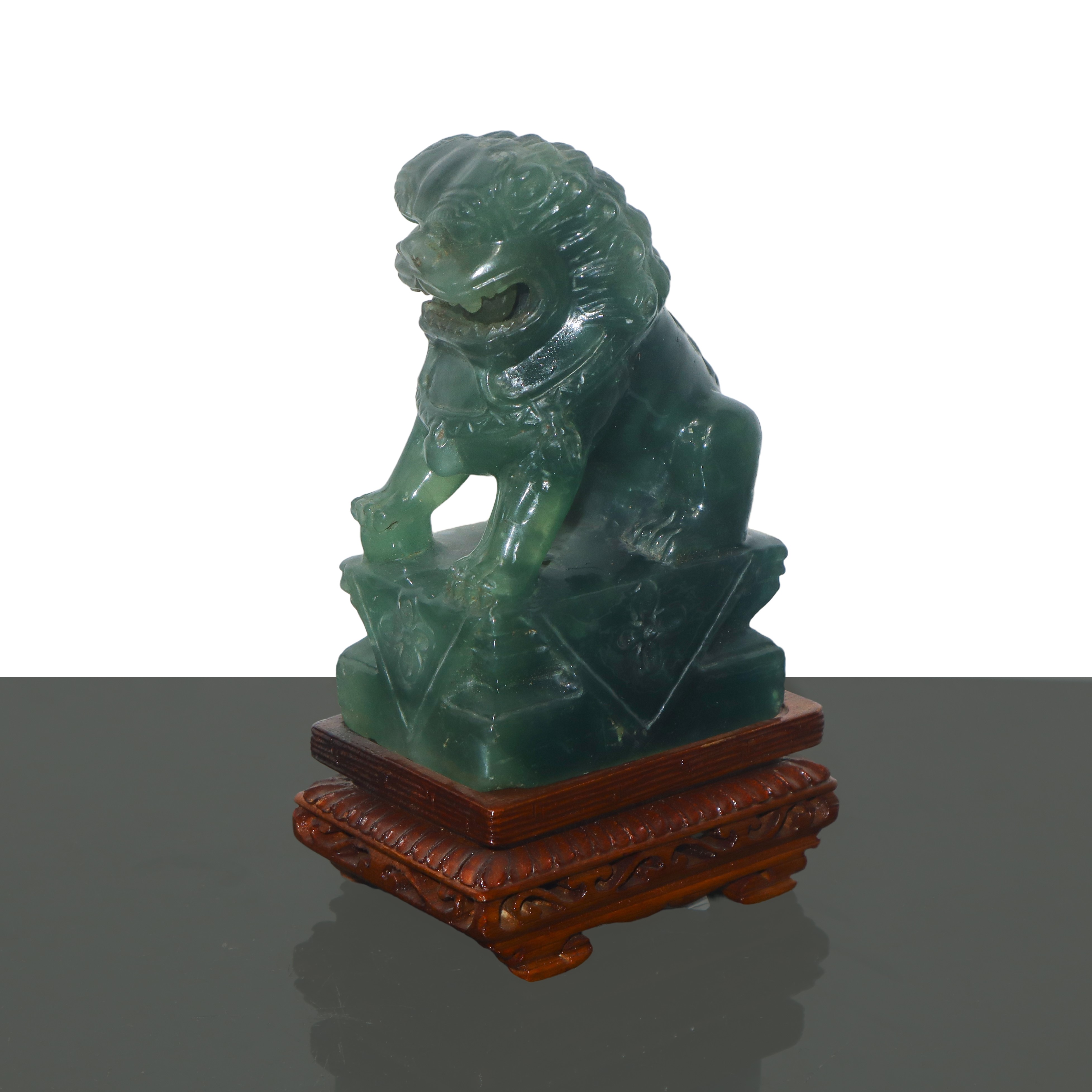 Coppia di cani di Pho in giada verde