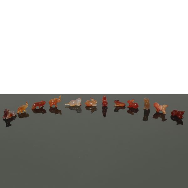 Twelve carnelian animals