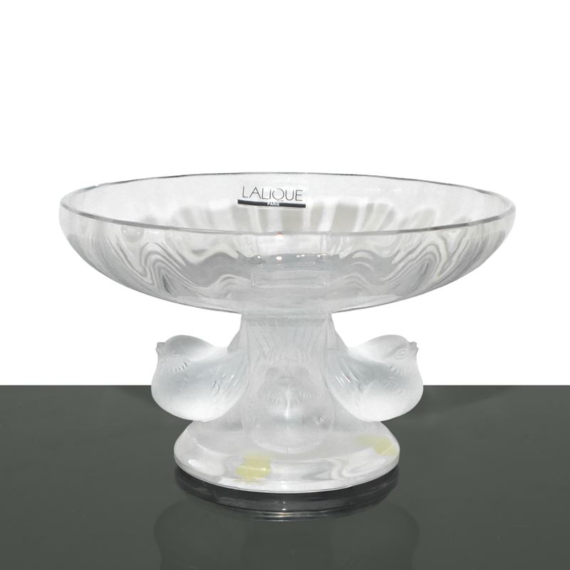 Lalique France - Coppa in Cristallo Nogent con Uccelli alla Base