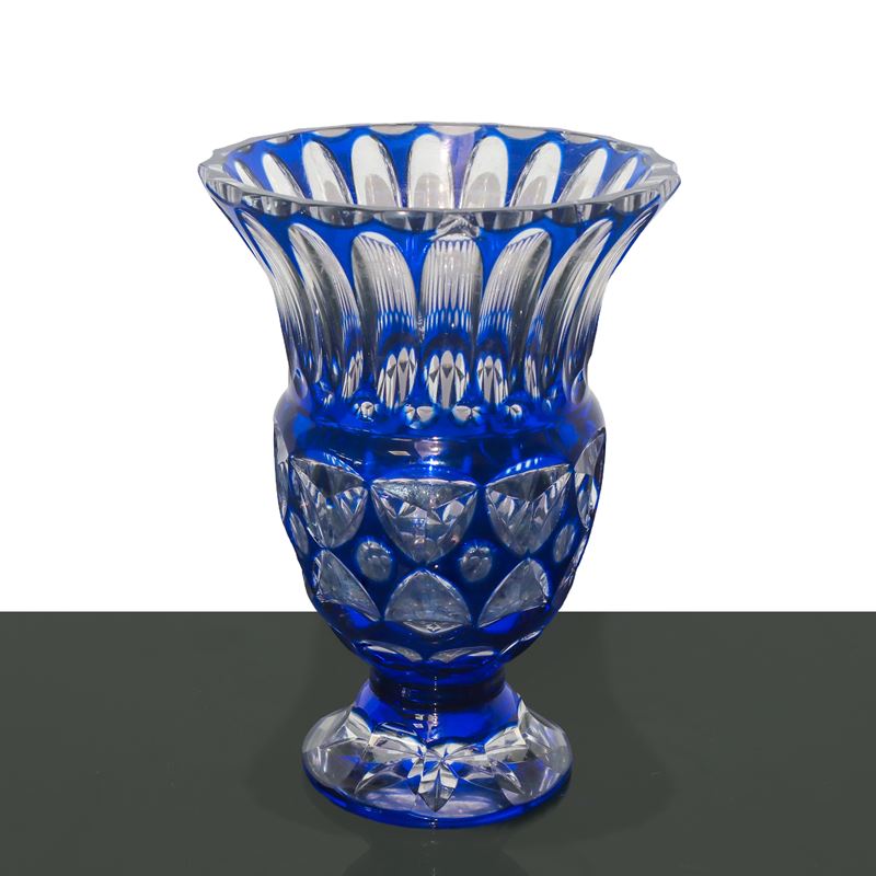 Vaso blu cobalto in cristallo di rocca