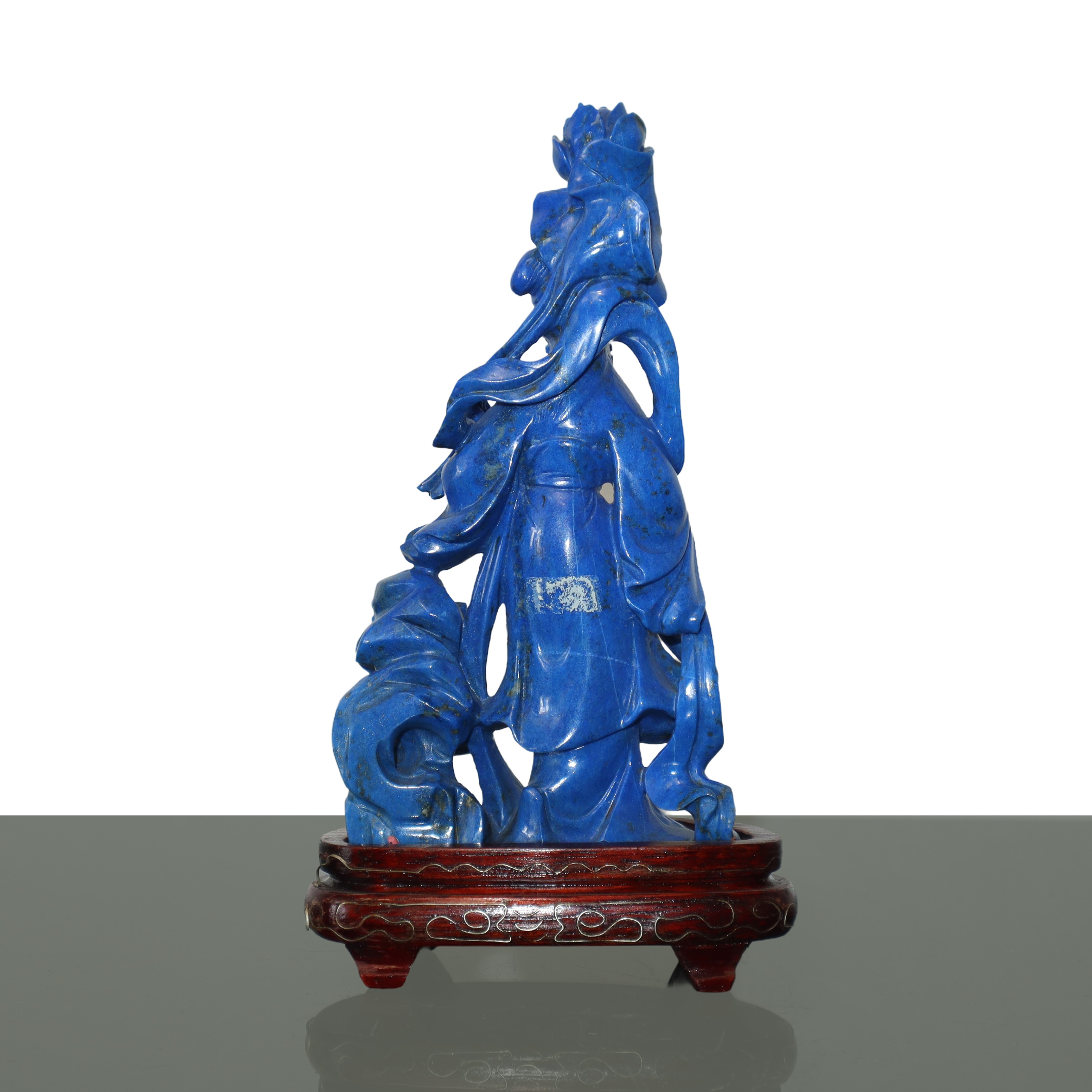 Guayin con fiori di loto in lapislazzuli