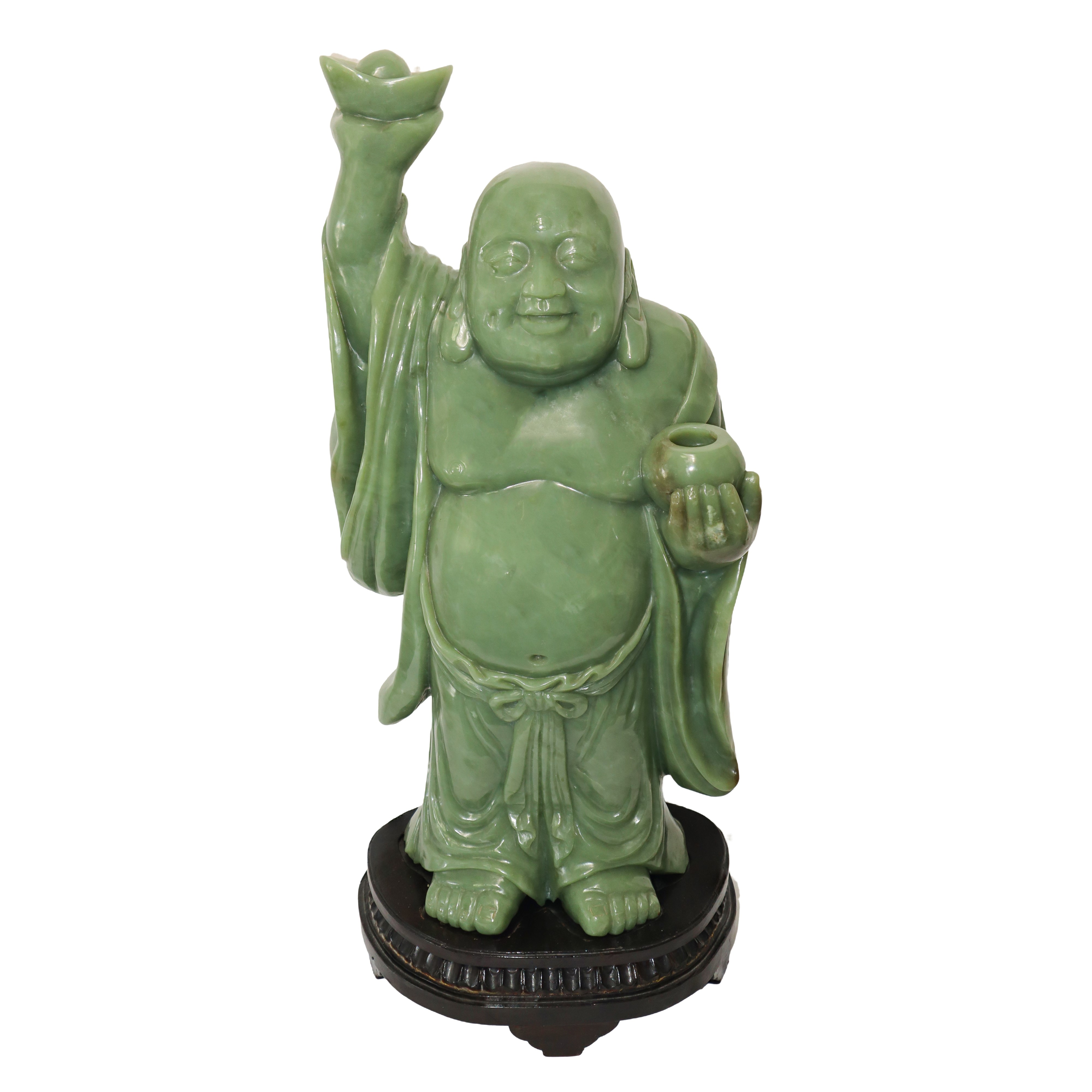 Grande Buddha della Fortuna in Giada Verde