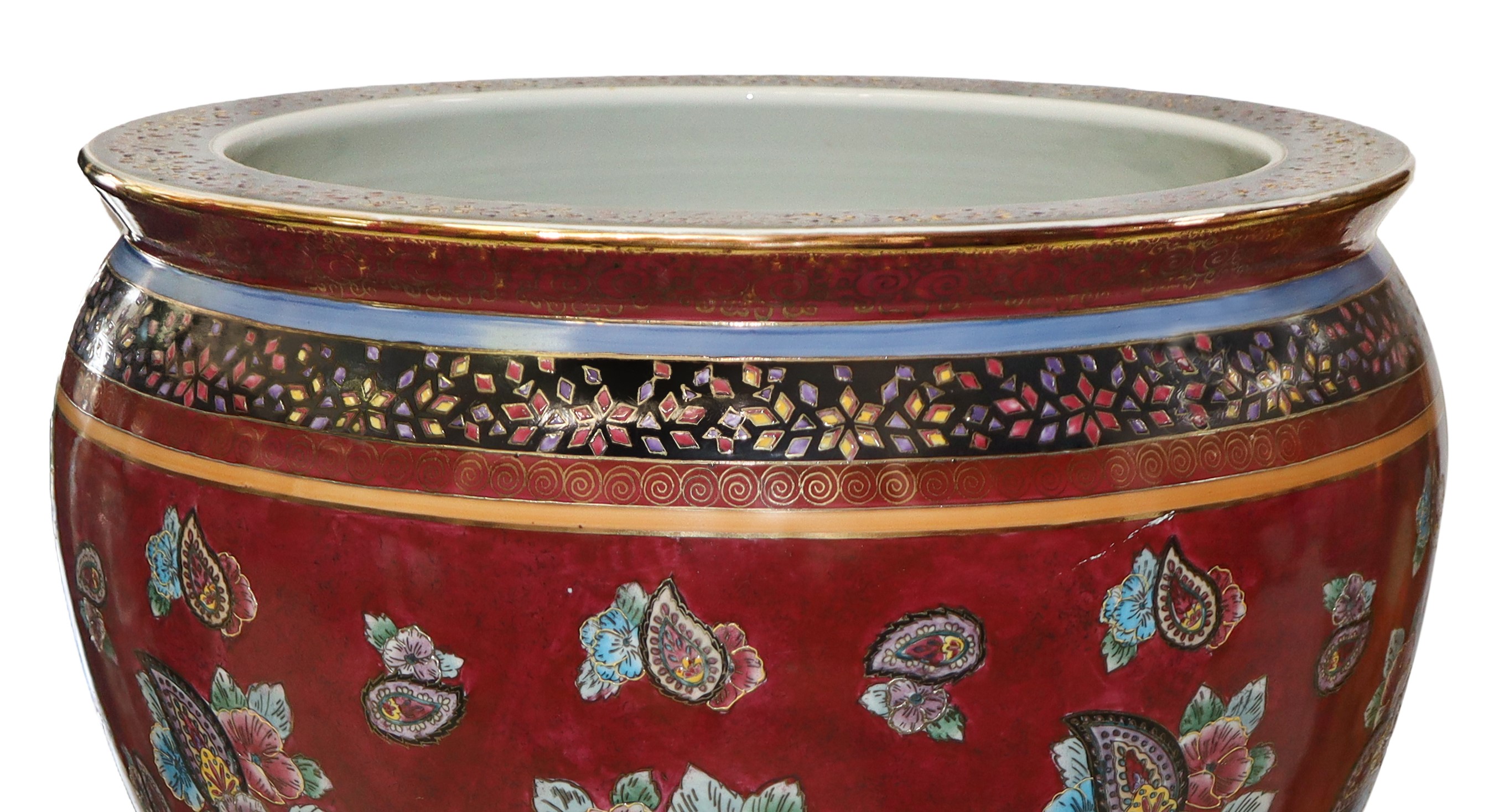 Grande cachepot in porcellana cinese con smalti cloisonnet motivi floreali