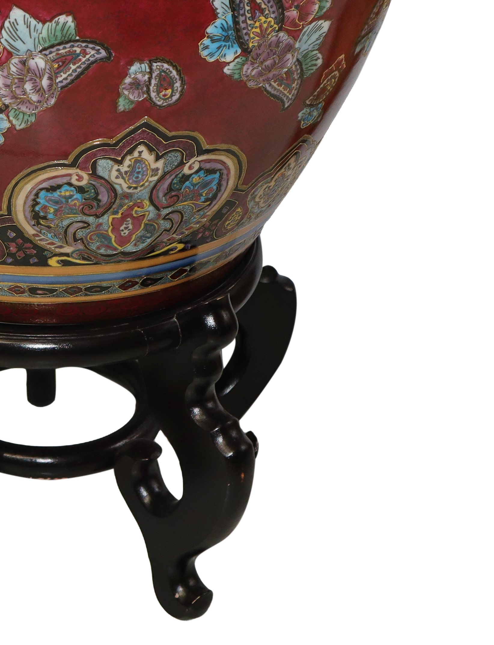 Grande cachepot in porcellana cinese con smalti cloisonnet motivi floreali