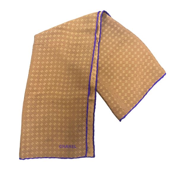 Chanel - Brown silk scarf with purple trim