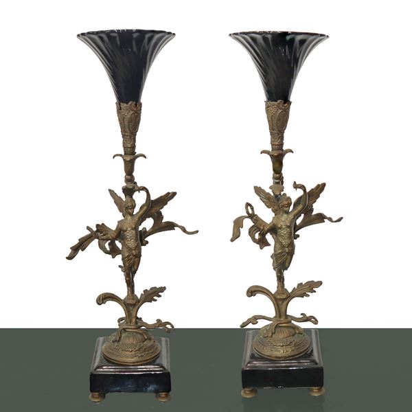 METAL SCULPTURE WITH GLASS GOBLET