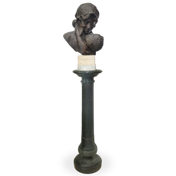 Antonio Merente - Burnished metal maternity on stone base on column