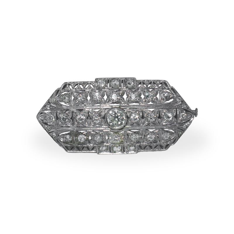 Spilla Decò con diamanti taglio brillante kt 3 c/ca