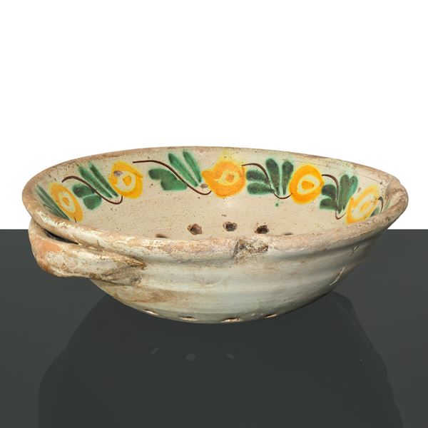 Colander in polychrome majolica from Caltagirone