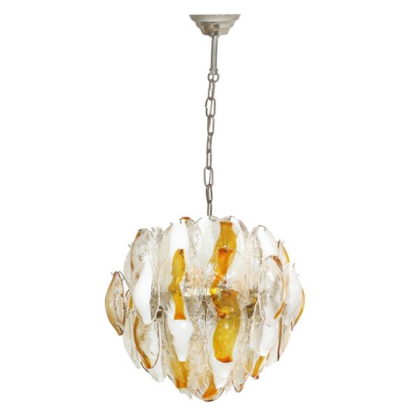 Mazzega - Murano chandelier with amber leaves 