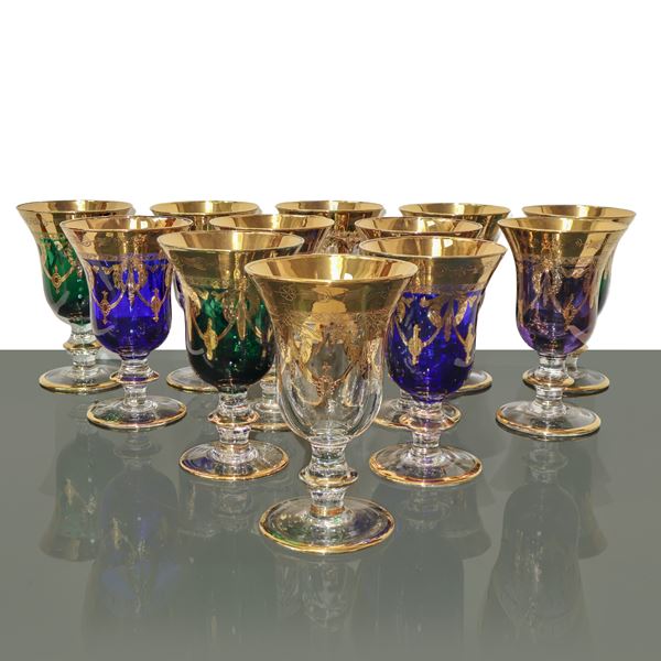 12 Vintage Gold Wine Glasses