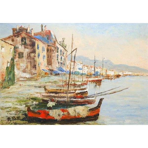 Piero Patti - Litorale siciliano con barche