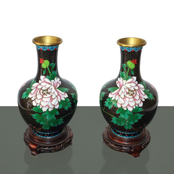 Pair of cloisonnet painted vases