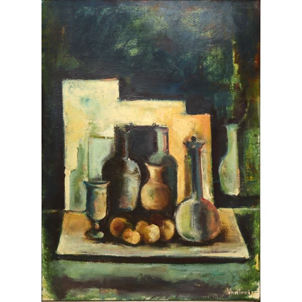 Still life of vases with fruit 