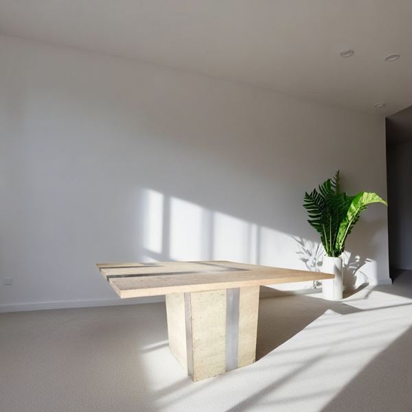 Travertine marble and chrome metal table