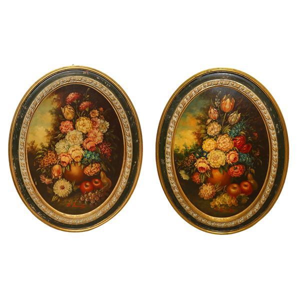 Andrea Marinelli - Pair of ovals with flowers 