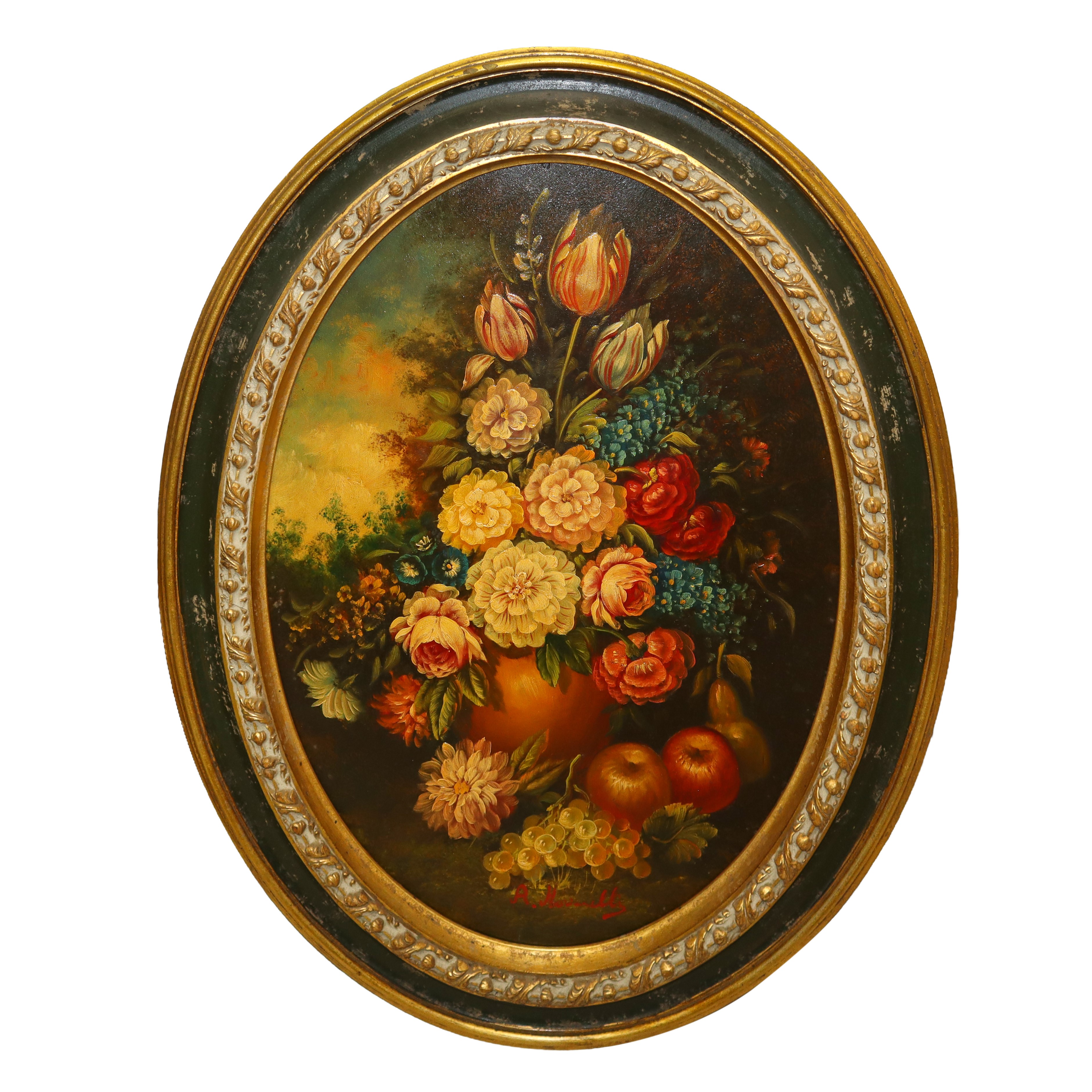 Andrea Marinelli - Coppia di Ovali con Fiori