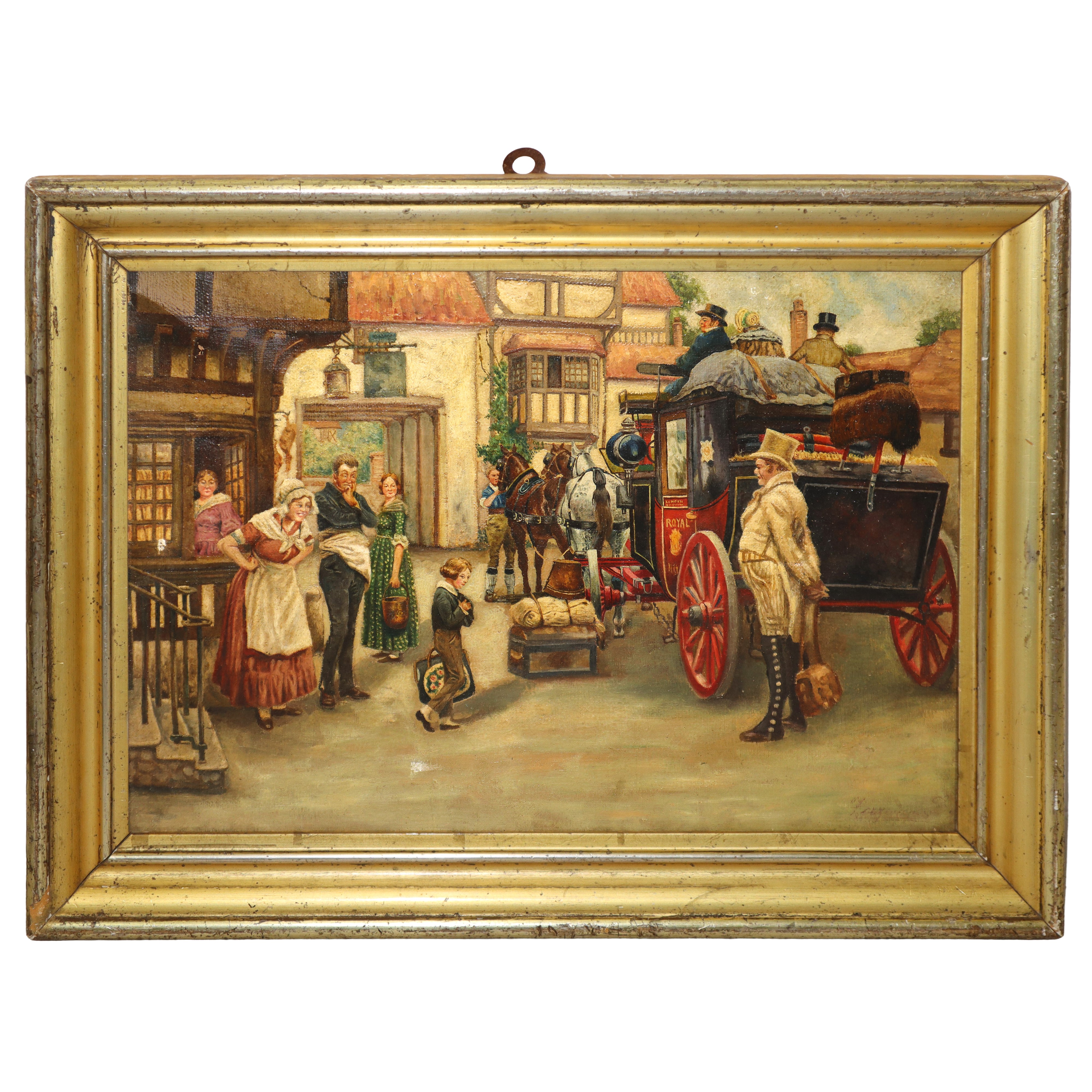 Giordano Zorzi - Scena di Paese con Carrozza e Personaggi