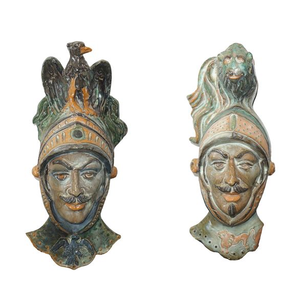 Bus&#224; e Vincenti  Ceramica di Caltagirone - Coppia di paladini Orlando e Rinaldo in Ceramica di Caltagirone