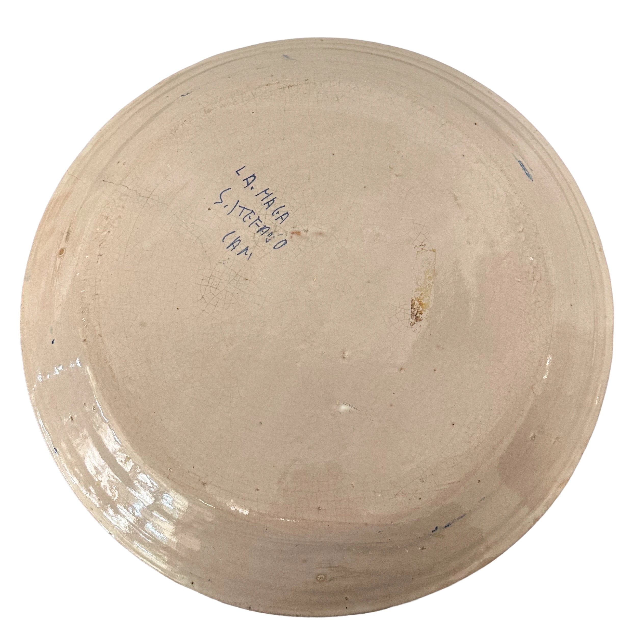 Piatto in maiolica Santo Stefano di Camastra decorato a motivi floreali blu