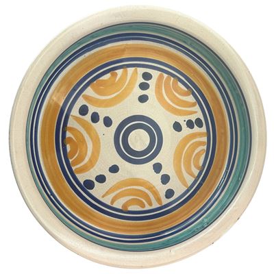 Piatto Fondo Santo Stefano di Camastra in Maiolica Policroma nei Toni del Giallo Blu e Verde