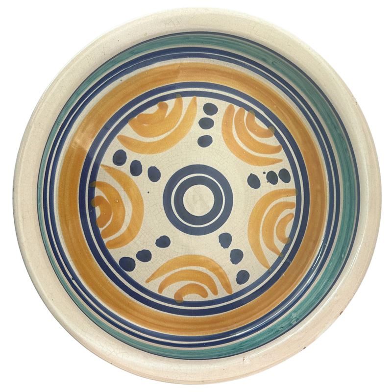 Piatto Fondo Santo Stefano di Camastra in Maiolica Policroma nei Toni del Giallo Blu e Verde