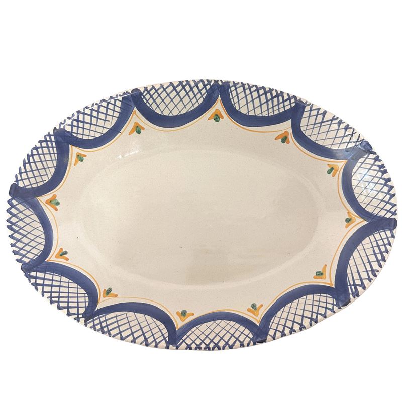 Piatto Ovale in Maiolica Policroma nei Toni del Blu
