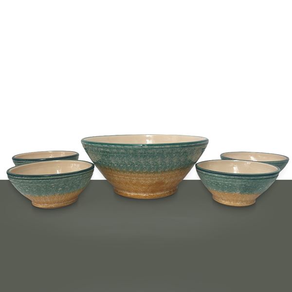 Salad bowl with four bowls in polychrome majolica