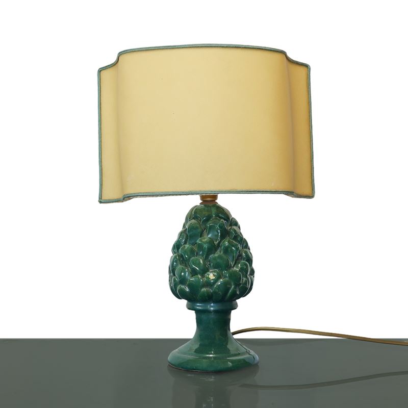 Lume base in maiolica pigna verde