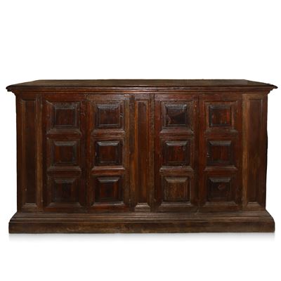 Mobile Credenza da Sagrestia Basso con Sportelli a Quadri in Legno
