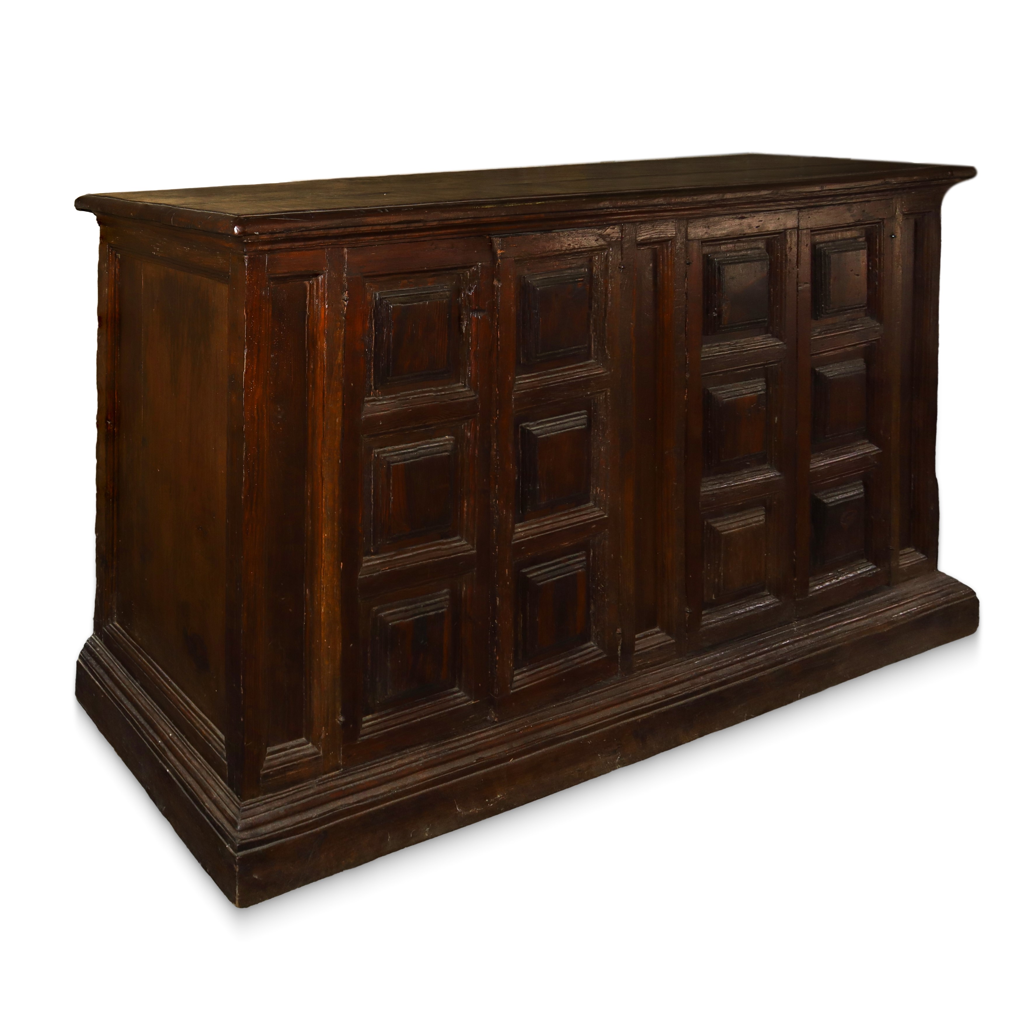 Mobile Credenza da Sagrestia Basso con Sportelli a Quadri in Legno