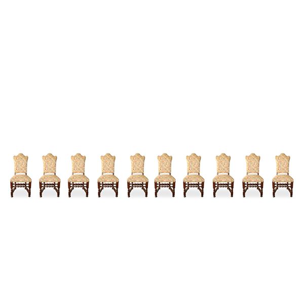 Number of 10 chairs with shaped backrest and spool feet 